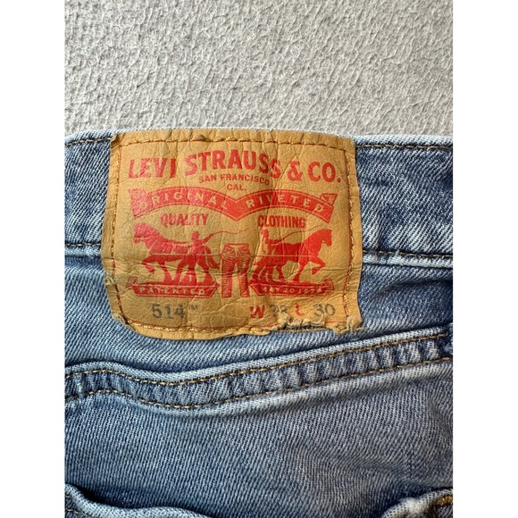 Levi's 514 Straight Fit Denim Jeans Mens Size 33x30 Actual 32x29 Blue Distressed - Picture 9 of 16